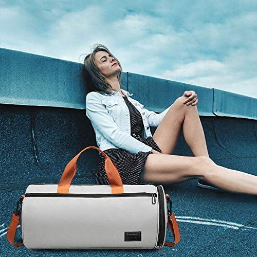 C100AE Bolsa Deporte y Viaje para Mujer y Hombre, Bolsa de Viaje Bolsa de Gimnasio con Compartimento para Zapatos y Ropa Mojada, Multiuso como Plegable Bolsa de Hombro Weekend (Gris Claro)