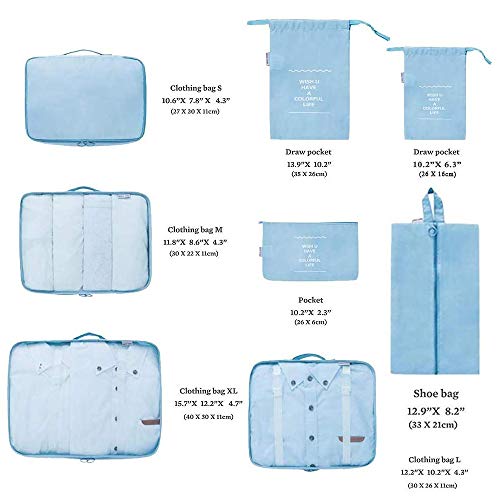 C100AE Set Organizador de Equipaje, 8 en 1 Organizadores de Viaje para Maletas, Cubos de Embalaje, Organizador de Maleta Bolsa para Ropa, con Bolsa de Zapatos, Bolsa de Cosméticos (Azul Oscuro) C100AE Set Organizador de Equipaje, 8 en 1 Organizadores de Viaje para Maletas, Cubos de Embalaje, Organizador de Maleta Bolsa para Ropa, con Bolsa de Zapatos, Bolsa de Cosméticos (Azul Oscuro)