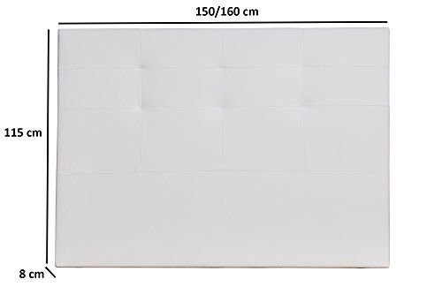 Cabecero/Cabezal tapizado Carla 150X115 Blanco, Acolchado con Espuma, 8 cm de Grosor, Incluye herrajes para Colgar