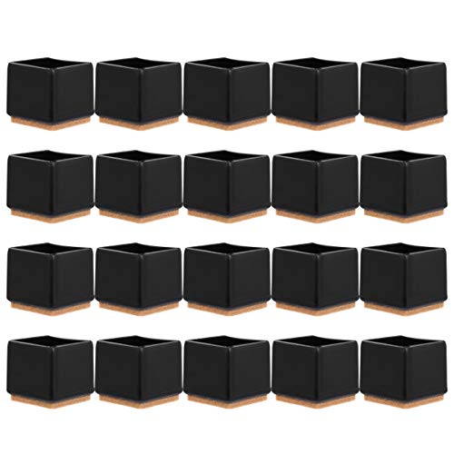 Cabilock - Lote de 20 protectores de suelo para silla, cuadrados, patas de silicona, mesa, muebles, patas de madera, protector (negro)