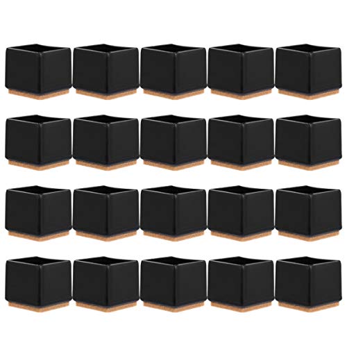 Cabilock - Lote de 20 protectores de suelo para silla, cuadrados, patas de silicona, mesa, muebles, patas de madera, protector (negro)