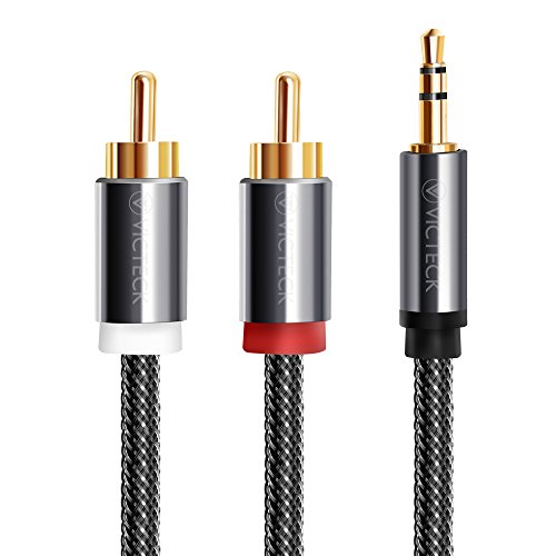 Cable Audio RCA,Victeck Nylon Trenzado 3,5mm Jack Macho a 2 RCA Macho Conectores Estéreo Cable (3 Metros)