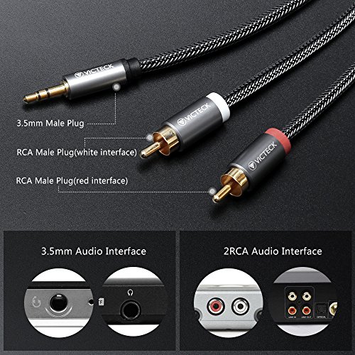 Cable Audio RCA,Victeck Nylon Trenzado 3,5mm Jack Macho a 2 RCA Macho Conectores Estéreo Cable (3 Metros)