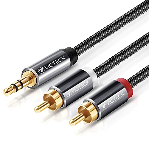 Cable Audio RCA,Victeck Nylon Trenzado 3,5mm Jack Macho a 2 RCA Macho Conectores Estéreo Cable (3 Metros)