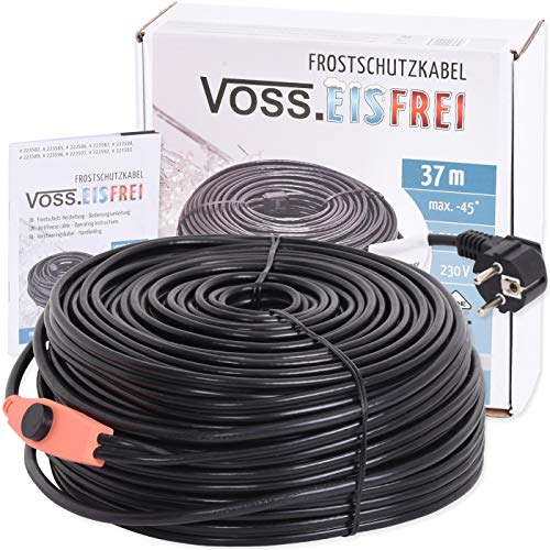 Cable calefactor de protección contra heladas de 37 m, con termostato de botón, sin VOSS, 230 V, cable calefactor para proteger tuberías de agua y bebidas de pastos