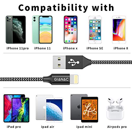 Cable Cargador iPhone, [4pack 0.3M 1M 2M 3M] MFI Cable Lightning Carga Rápida Trenzado de Nylon Cargador iPhone Compatible con Apple iPhone 11 XS MAX XR X 8 Plus 7 Plus 6S 6 Plus 5 5C SE iPad iPod