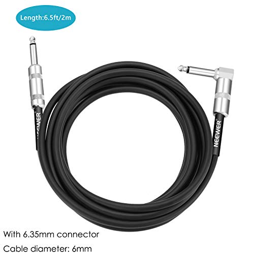 Cable de guitarra Neewer®, 2 m, duradero con conector estándar de 0,6 cm a ángulo recto, protección de goma extraflexible y conectores de metal sólido para una excelente transmisión de sonido (negro)