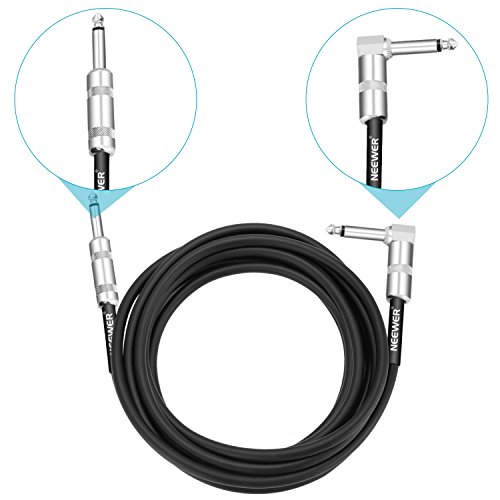 Cable de guitarra Neewer®, 2 m, duradero con conector estándar de 0,6 cm a ángulo recto, protección de goma extraflexible y conectores de metal sólido para una excelente transmisión de sonido (negro)