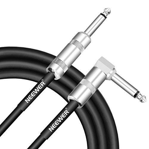 Cable de guitarra Neewer®, 2 m, duradero con conector estándar de 0,6 cm a ángulo recto, protección de goma extraflexible y conectores de metal sólido para una excelente transmisión de sonido (negro)