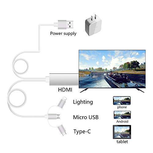 Cable de teléfono Inteligente a HDMI, SwiftLand 3 en 1 USB Tipo C Flash a HDMI HDTV Adaptador de Cable 1080p Adaptador AV Digital Cable Espejo Cable de teléfono Inteligente a HDMI, SwiftLand 3 en 1 USB Tipo C Flash a HDMI HDTV Adaptador de Cable 1080p Adaptador AV Digital Cable Espejo