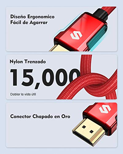 Cable HDMI 4K 2m, Silkland Cable HDMI 2.0 de Alta Velocidad de 18Gbps, 4K HDR, 3D, 2160P, 1080P, Ethernet, Cable HDMI Trenzado de Aleación de Zinc 30AWG, ARC, BLU-Ray, PS4/5, Proyector Cable HDMI 4K 2m, Silkland Cable HDMI 2.0 de Alta Velocidad de 18Gbps, 4K HDR, 3D, 2160P, 1080P, Ethernet, Cable HDMI Trenzado de Aleación de Zinc 30AWG, ARC, BLU-Ray, PS4/5, Proyector