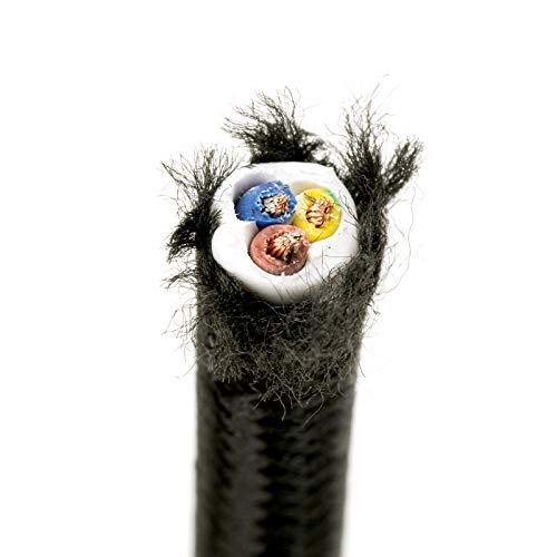 Cable textil revestido de plástico, cable de alimentación / 3 hilos 3 x 0,75 mm² con conductor de tierra, accesorios de lámpara (5 m), color negro Cable textil revestido de plástico, cable de alimentación / 3 hilos 3 x 0,75 mm² con conductor de tierra, accesorios de lámpara (5 m), color negro