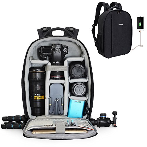 CADeN Mochila Camara Reflex - con Cubierta para Lluvia y Puerto USB Puede acomodar 2 cámaras 5 Lentes 1 trípode y Otros Accesorios fotográficas para Canon Nikon Sony
