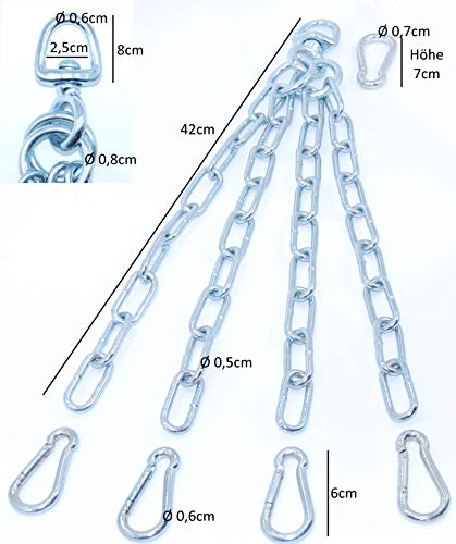 Cadena para Saco de boxeo, con eslabón giratorio), 4 Medianas y 1 grandes mosquetón para fijar en el techo