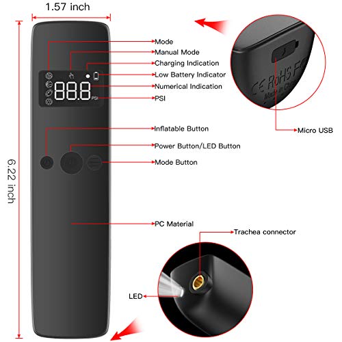 Cadrim Bomba de Bola Eléctrica, Inflador de Bola Inteligente e Inflación de Aire de Mano con 2 Agujas y 1 Boquilla para Balón Deporte Fútbol, Baloncesto, Fútbol, Voleibol, Rugby