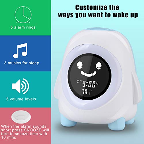 Cadrim Reloj Despertador para Niños, Reloj Despertador con Luz Nocturna para Niños, Entrenador para Dormir para Niños con Cambio de 5 Colores, Buen Regalo para Niños, USB de Carga (Azul)