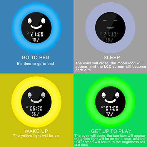 Cadrim Reloj Despertador para Niños, Reloj Despertador con Luz Nocturna para Niños, Entrenador para Dormir para Niños con Cambio de 5 Colores, Buen Regalo para Niños, USB de Carga (Azul)