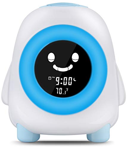 Cadrim Reloj Despertador para Niños, Reloj Despertador con Luz Nocturna para Niños, Entrenador para Dormir para Niños con Cambio de 5 Colores, Buen Regalo para Niños, USB de Carga (Azul)