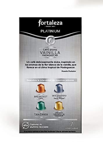 Café Fortaleza Platinium – Cápsulas Compatibles con Nespresso, de Aluminio, Café con Aroma Vainilla Madagascar, 100% Arábica, Tueste Natural, Pack 5x10 - Total 50 uds