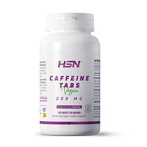 Cafeína Anhidra de HSN | 200mg | Suministro para 4 Meses | Efecto Rápido | Estimulante y Quemagrasas | Aumenta la Concentración y Rendimiento Deportivo | Vegano, Sin Lactosa, Sin Gluten, 120 Tabletas