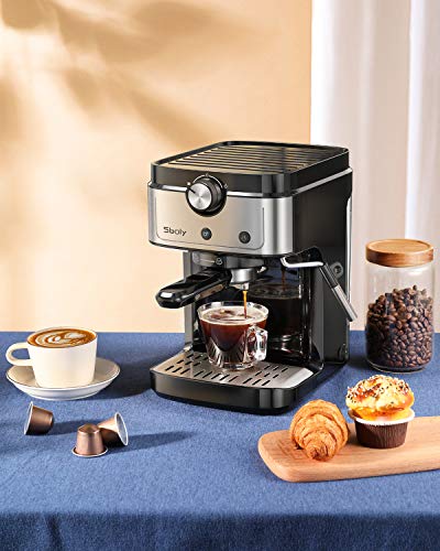 Cafetera Espresso Sboly, Cafetera 2 en 1 para Nespresso Compatible con Café Molido y en Cápsulas, Máquina de Espresso de 19 Bares con Tanque de Agua Removible y Boquilla de Vapor