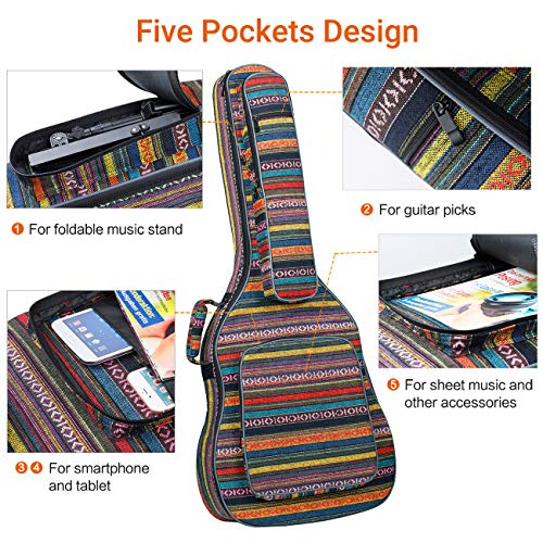 CAHAYA Funda para Guitarra Estilo Bohemia Bolsa Guitarra Clasica Acústica Acolchada de 15,6mm con 3 Bolsillos para Guitarra de 40 41 42 Pulgadas CAHAYA Funda para Guitarra Estilo Bohemia Bolsa Guitarra Clasica Acústica Acolchada de 15,6mm con 3 Bolsillos para Guitarra de 40 41 42 Pulgadas