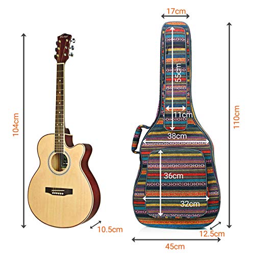CAHAYA Funda para Guitarra Estilo Bohemia Bolsa Guitarra Clasica Acústica Acolchada de 15,6mm con 3 Bolsillos para Guitarra de 40 41 42 Pulgadas