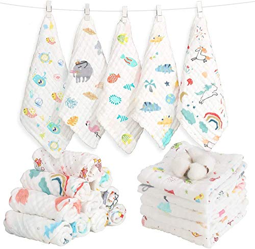 Caiery 10 Piezas Toalla Facial Infantil, Muselina Bebe Algodon, Muselina Bebe, Accesorio de Bebé Pañuelo Para Niños,30*30CM