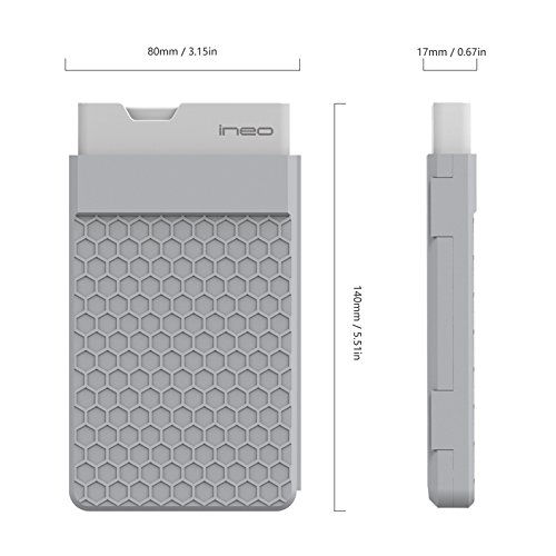 Caja con USB 3.1 Gen1 Tipo C para Disco Duro Externo 2.5'' - ElecGear USB-C Carcasa para SATA III HDD y SSD, Optimizado para SSD, SuperSpeed Hard Drive Enclosure, UASP, Cable Integrado