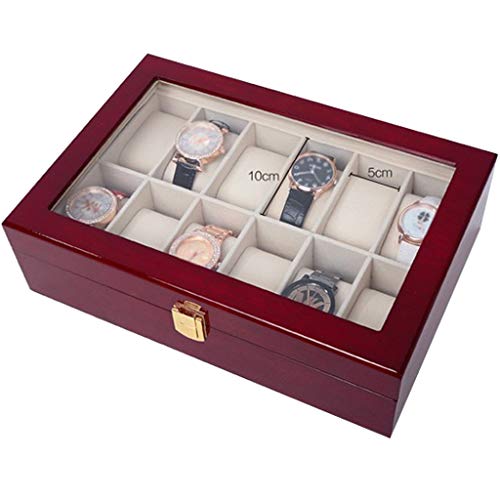 Caja de Almacenamiento de exhibición de Caja Caja de Almacenamiento de Reloj de Madera de 12 Ranuras Regalo para Hombres Colchoneta Desmontable Funda Cubierta de Vidrio Joyería