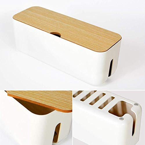 Caja de almacenamiento para cables, forma rectangular, caja para organización de cables de escritorio, antipolvo, caja organizadora de cables ideal para el hogar, blanco