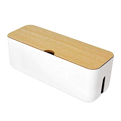 Caja de almacenamiento para cables, forma rectangular, caja para organización de cables de escritorio, antipolvo, caja organizadora de cables ideal para el hogar, blanco