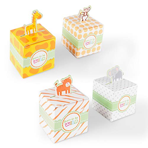 Caja de recuerdos para fiesta de Born To Be Wild con temática de selva, animales de zoológico para baby shower, cumpleaños infantil (24 cajas)