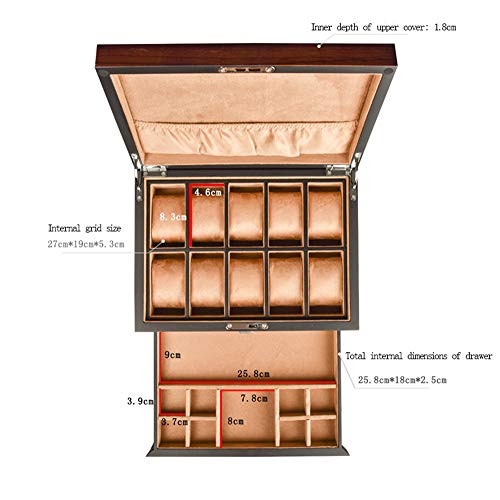 Caja de reloj de madera Caja de almacenamiento integrada para reloj de joyería Caja de reloj de madera retro europea 10 mesas Cojín de mesa extraíble con cerradura (interior de cuero amarillo / inte Caja de reloj de madera Caja de almacenamiento integrada para reloj de joyería Caja de reloj de madera retro europea 10 mesas Cojín de mesa extraíble con cerradura (interior de cuero amarillo / inte