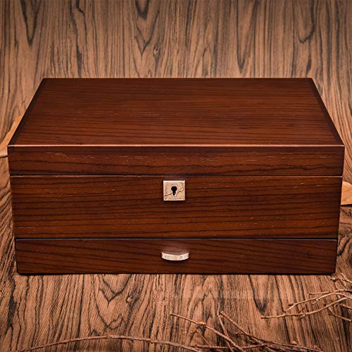Caja de reloj de madera Caja de almacenamiento integrada para reloj de joyería Caja de reloj de madera retro europea 10 mesas Cojín de mesa extraíble con cerradura (interior de cuero amarillo / inte Caja de reloj de madera Caja de almacenamiento integrada para reloj de joyería Caja de reloj de madera retro europea 10 mesas Cojín de mesa extraíble con cerradura (interior de cuero amarillo / inte