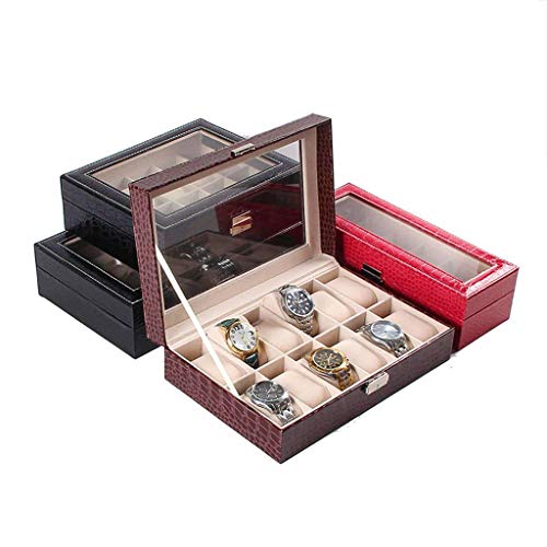 Caja De Reloj, Estuche para Relojes Mirar Soporte De Exhibición Caja De Almacenamiento Tapa De Cristal Cuero Metal Seguro Cerradura Organizador De Joyas para Hombres Y Mujeres Elegante D-3