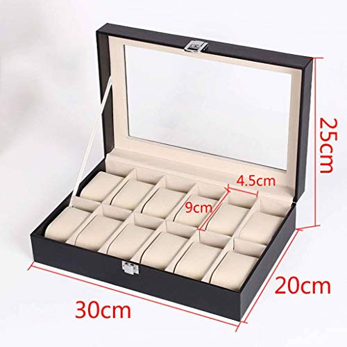 Caja De Reloj, Estuche para Relojes Mirar Soporte De Exhibición Caja De Almacenamiento Tapa De Cristal Cuero Metal Seguro Cerradura Organizador De Joyas para Hombres Y Mujeres Elegante D-3