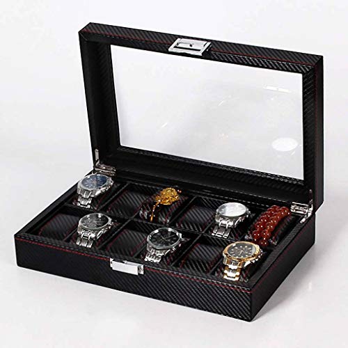 Caja De Reloj, Estuche para Relojes Mirar Soporte De Exhibición Caja De Almacenamiento Tapa De Cristal Cuero Metal Seguro Cerradura Organizador De Joyas para Hombres Y Mujeres Elegante D-3