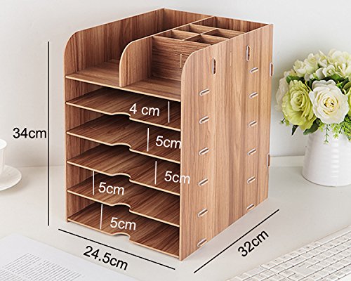 Caja organizadora de almacenamiento, 6 niveles, portátil, bandeja apilable, estanterías desmontables, para archivadores y carpetas, color natural