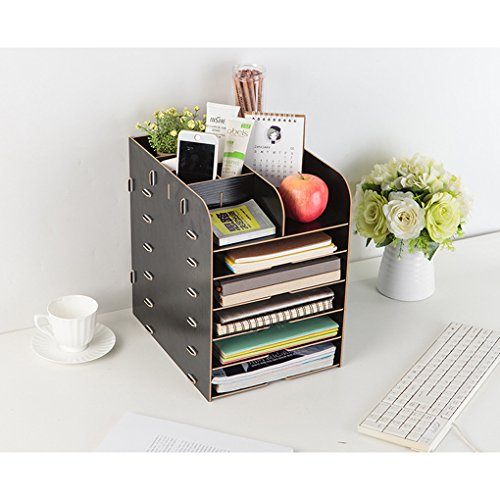 Caja organizadora de almacenamiento, 6 niveles, portátil, bandeja apilable, estanterías desmontables, para archivadores y carpetas, color natural