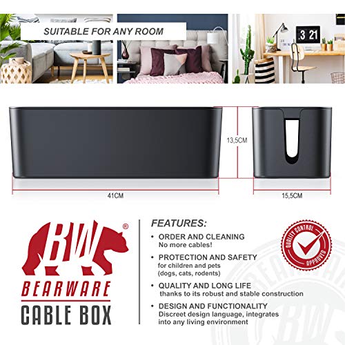 Caja para cables, de plástico Bearware - Organizador para cables -Caja para cables -Caja para esconder cables -Organizador para regletas de enchufes - Caja para cargadores de teléfonos móviles