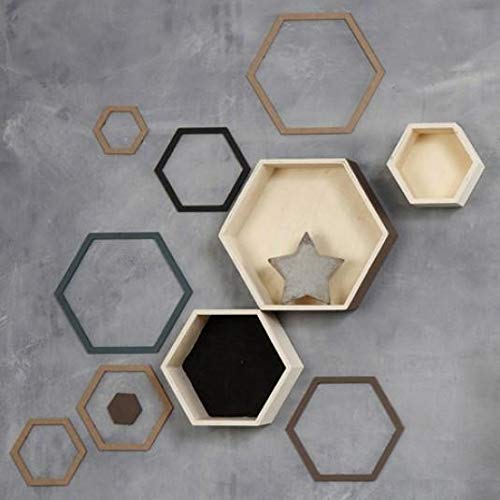 Cajas para almacenaje, hexagonal, A. 14,8+19+24,2 cm, profundidad 10 cm, madera contrachapada, 3ud