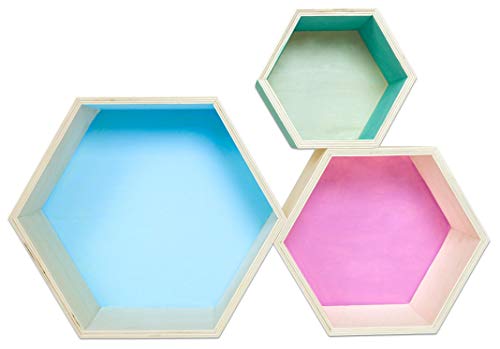 Cajas para almacenaje, hexagonal, A. 14,8+19+24,2 cm, profundidad 10 cm, madera contrachapada, 3ud