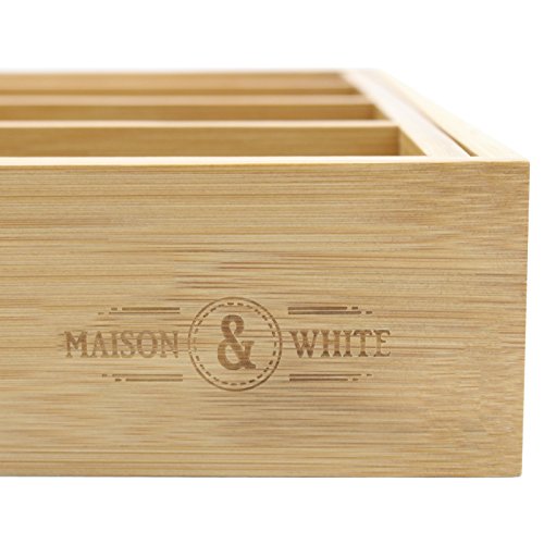 Cajón de cubiertos extensible de bambú | 6-8 compartimentos ajustables | Bandeja naturalmente duradera y resistente al agua | Organizador de cocina de madera | M&W Cajón de cubiertos extensible de bambú | 6-8 compartimentos ajustables | Bandeja naturalmente duradera y resistente al agua | Organizador de cocina de madera | M&W
