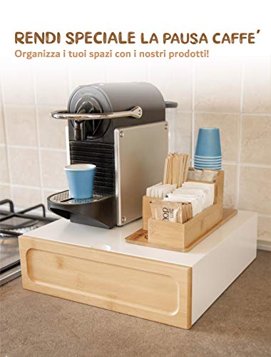 Cajón porta cápsulas Nespresso Dolce Gusto – Contenedor de madera de pino y bambú para accesorios de café – Ideal para casa y oficina (Blanco)