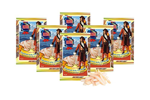 Calamar de cecina - Ahumado (6 x 36g) Bocado Natural Bajo en carbohidratos Comida de fitness Snack Bocadillo seca Aperitivos de proteína Omega - 3 marisco Snack natural para hombres y mujeres
