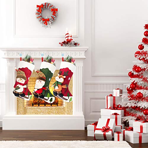 Calcetín de navidad 3 pcs,Medias de regalo de saco de Navidad para la decoración del árbol ,Adorno de Navidad Bolsa de dulces , Calcetín de decoración navideña Para llenar y colgar (46 * 25 cm)