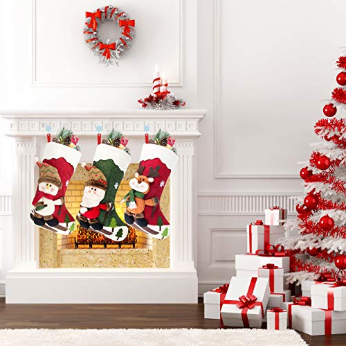 Calcetín de navidad 3 pcs,Medias de regalo de saco de Navidad para la decoración del árbol ,Adorno de Navidad Bolsa de dulces , Calcetín de decoración navideña Para llenar y colgar (46 * 25 cm)