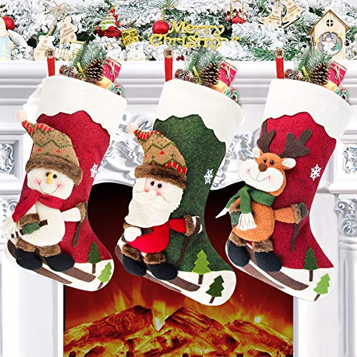 Calcetín de navidad 3 pcs,Medias de regalo de saco de Navidad para la decoración del árbol ,Adorno de Navidad Bolsa de dulces , Calcetín de decoración navideña Para llenar y colgar (46 * 25 cm)