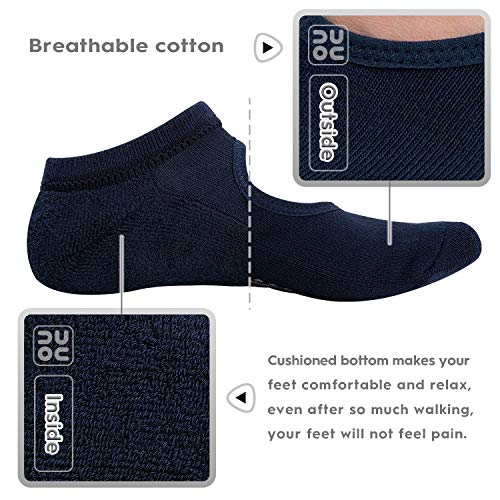 Calcetines de yoga antideslizantes para mujer con cojín para pilates, barre, casa, Talla única, 3 pares: negro, azul y gris.